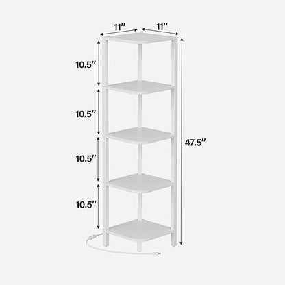 TUTOTAK Corner Shelf with LED Light, 5-Tier Corner Bookshelf for Small Space, Narrow Display Corner Shelf Stand with Storage Rack, for Living Room, Bedroom, White BS08BW005L