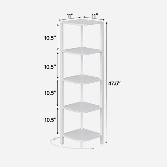 TUTOTAK Corner Shelf with LED Light, 5-Tier Corner Bookshelf for Small Space, Narrow Display Corner Shelf Stand with Storage Rack, for Living Room, Bedroom, White BS08BW005L