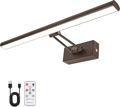 Picture Light,17.5" Picture Frame Light,Art Light, Picture Light Battery Operated,3CCT Picture Lights for Wall,Wireless Picture Lights with Remote for Wall Display, Photo,Library (Bronze)