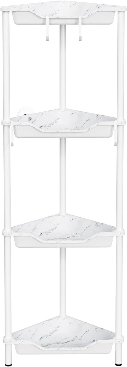 Orimade Rustproof 4 Tier Floor Standing Corner Shower Caddy Organizer, Plastic Metal Splicing Floor Corner Shelf Rack Storage Stands for Bathroom, Marble