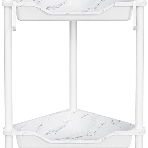Orimade Rustproof 4 Tier Floor Standing Corner Shower Caddy Organizer, Plastic Metal Splicing Floor Corner Shelf Rack Storage Stands for Bathroom, Marble