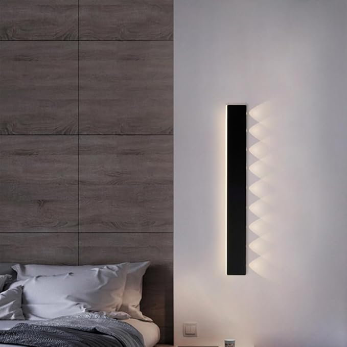 LED Wall Light, Ultra-Thin Black Metal Sconce with Mini Spotlight, Up and Down Lighting for Bedroom, Living Room, and Hallway - 3000K Warm White(80CM)
