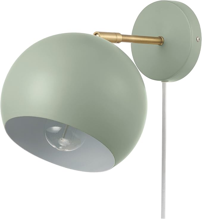 Globe Electric 65866 Willow 1-Light Plug-in or Hardwire Wall Sconce, Sage Green, Matte Brass Accent, Bulb Not Included