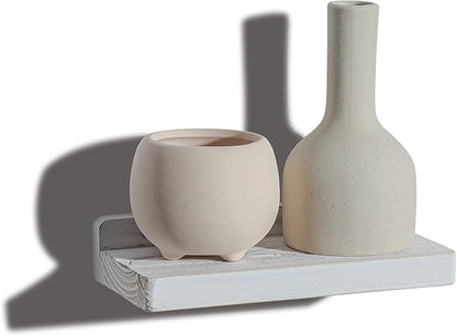 Freezing point Small Floating Shelves for Wall Set of 2 Natural Wood 8Inch Mini Wall Shelf Decor Plant Display Collectibles Mounted Kitchen Bathroom Bedroom Corner Decorative Storage Tiny Stand White