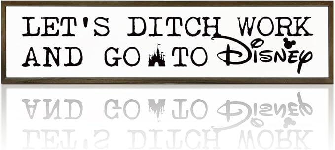 WKYAER Funny Work Decor Sign, Decorative Wooden Table Signs, Wall Decor Art, Humorous Office Decoration, Wooden Box Signs for Home Decors, Coworker Bestie Gift, Let's Ditch Work and Go to Disney Sign