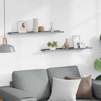 Gray Lacquered MDF Frame Ledge Shelf Set of 2, 31.5 Inch Long Wall Mounted Shelves for Display, Modern Narrow Shelving Unit with Smooth Finish for Home Decor Organization