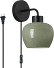 Modern Wall Sconces - Olive Green Milk Glass Plug-in Wall Lamp with Matte Black Finish, Industrial Boho Lighting for Bedroom, Living Room