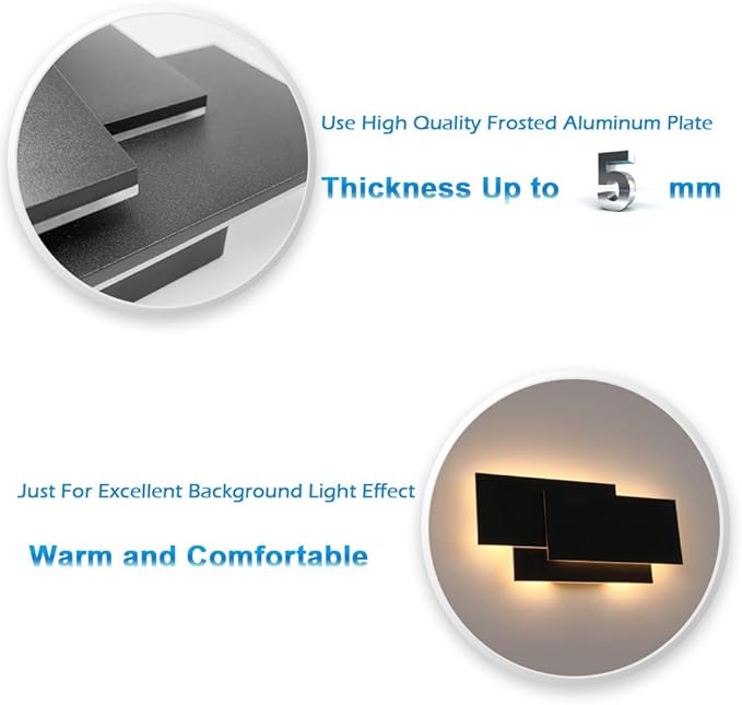 Ralbay 15.75”/36W LED Modern Wall Sconce Indoor Matte Black Wall Mount Light for Living Room Bedroom Staircase Hallway Warm White 3000K
