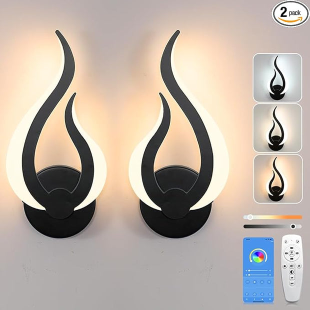 Modern Wall Sconce Set of 2, Wall Light Hardwired with 2.4G Remote Control, 10W LED Black Wall Mounted Lights, 3000K-6000K Dimmable, LED Wall Lights for Living Room Bedroom Hallway Bedside