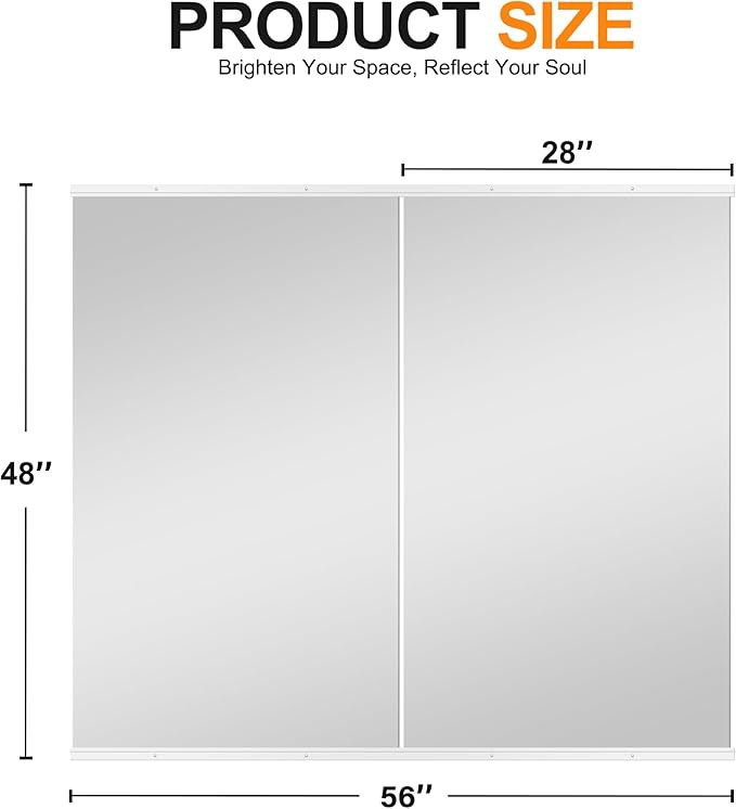 Delma Home Gym Mirror, 48''x28''x2PCS White Wall Mounted Large Frameless Tempered Glass Wall Mirror for Home Gym, Garage, Bedroom, Bathroom