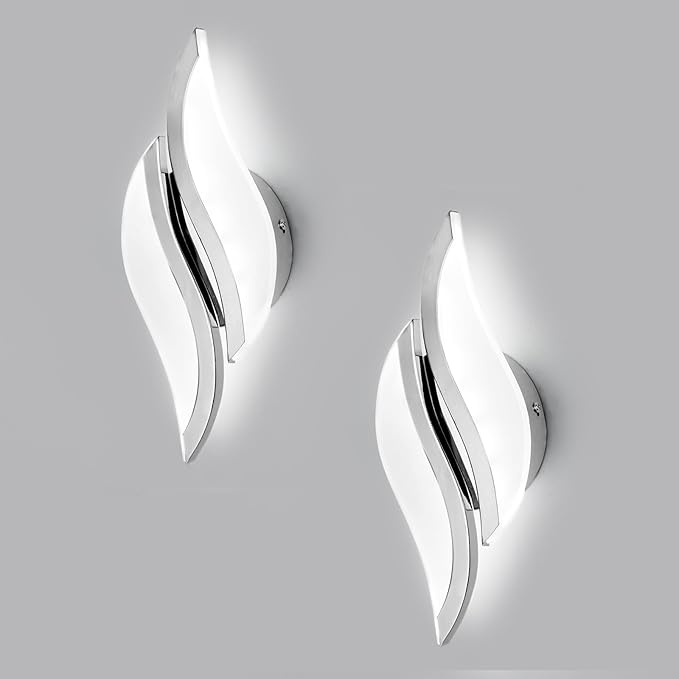 CANEOE Modern LED Wall Sconce 6000K Chrome Indoor Wall Light Fixtures Acrylic Wall Sconce Lighting for Living Room Bedroom Bedside Bathroom Hallway Stairway Wall Lamp (Chrome, 2 Packs, 6000K)