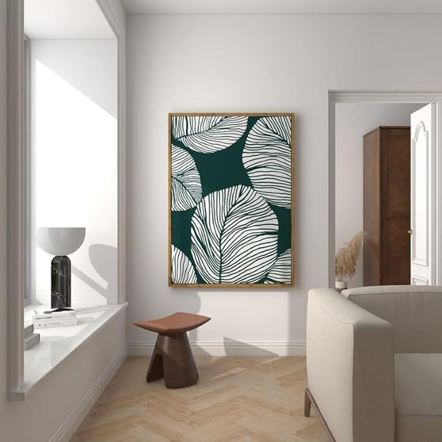 Nationcog Green Botanical Leaf Wall Art, Abstract Line Floral Poster, Scandinavian Japandi Style Decor, Minimalist Plant Artwork for Kitchen or Living Room Gift (Unframed) (24x36)