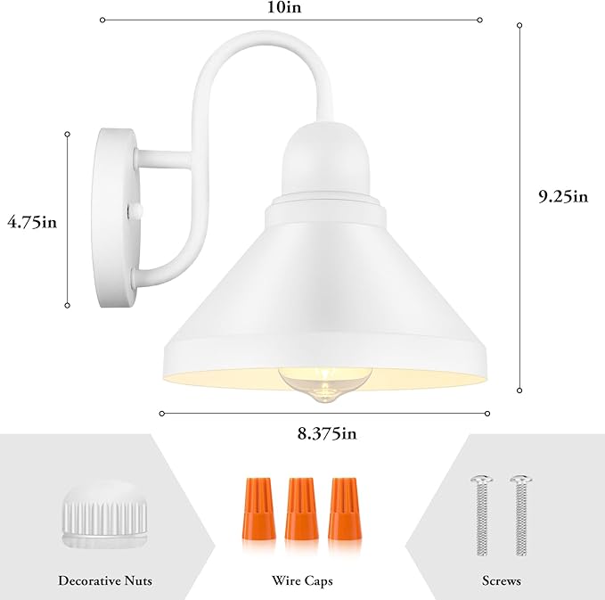 Brightever Gooseneck Outdoor Wall Lanterns, Pack of 2 Exterior Light Fixtures, Anti-Rust Outside Barn Wall Mount Sconces, Waterproof White Patio Wall Lamps for House, Front Door, Bulb Excluded