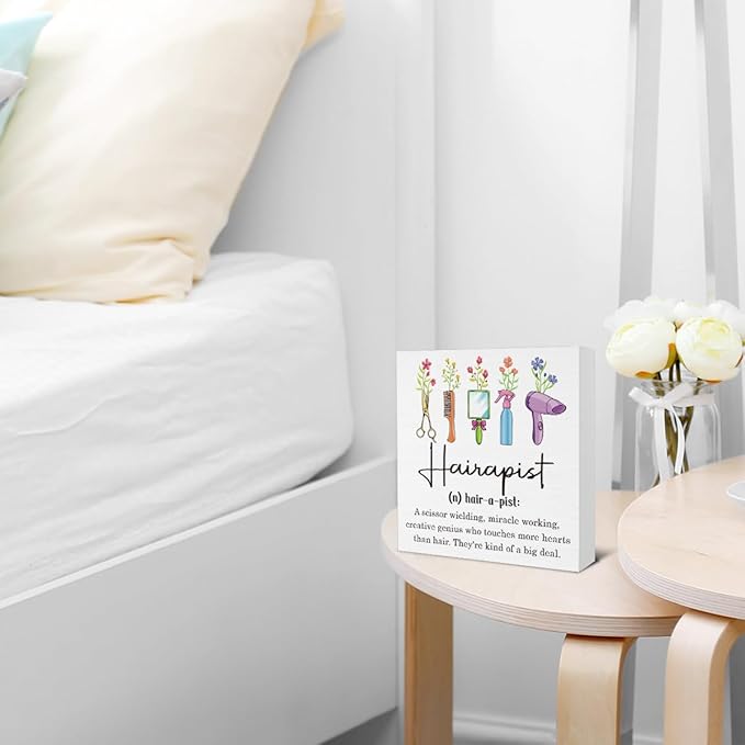 Hairstylist Gifts for Women - Hair Salon Decor - Hairdresser Gifts Wooden Sign Home Hair Salon Barbershop Desk Table Shelf Wall Decor - 5 x 5 Inches