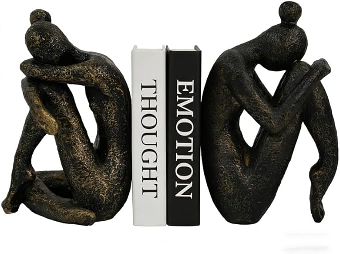 1 Pair Thinker Decorative Bookends for Shelves, Heavy-Duty Book Ends Holder, Resin Book Stopper for Office Home Living Room Decor