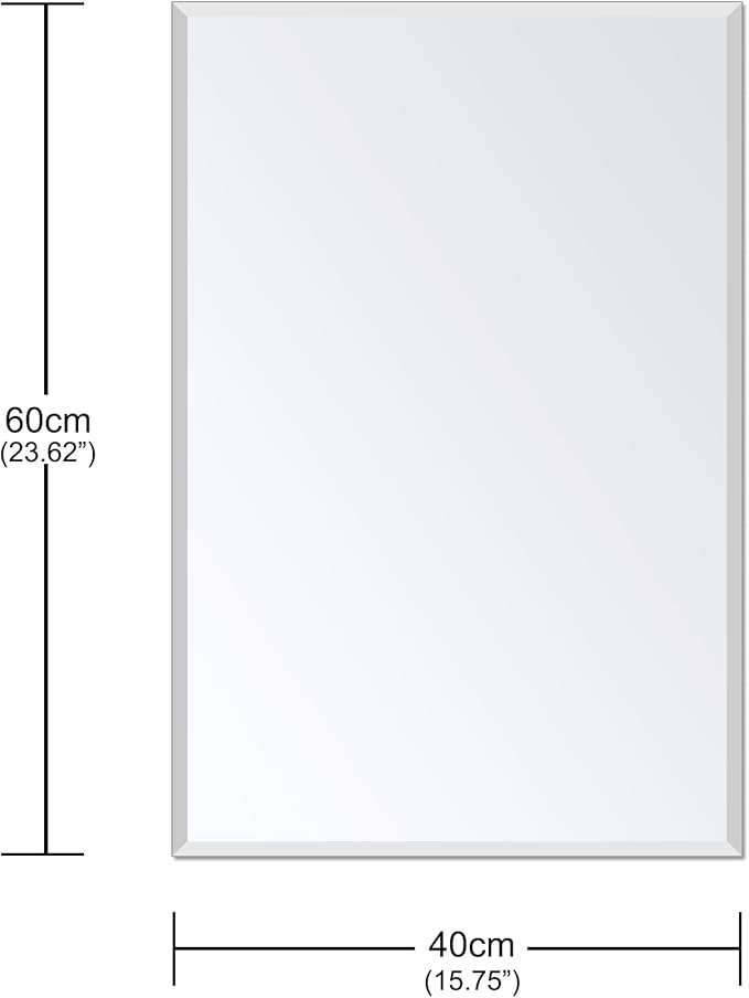 Frameless Bathroom Mirror for Wall, Rectangle Beveled Edge Mirror for Over Sink, Tempered Glass, Shatterproof, Hangs Horizontally or Vertically for Living Room, Entryway, Restroom, 24