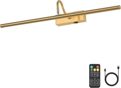 Wireless Picture Lights for Wall Rechargeable, Battery Operated Art Light for Paintings, 3CCT Dimmable 24inch Brass Finish with Remote, 10000mAh Rotatable Gallery Light for Pictures Display