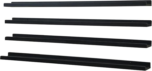 Long Floating Shelves for Wall 47 Inch,Real Wood Picture Ledge Shelf with Lip Set of 4,Photo Frame Storage Display for Living Room Nursery Bedroom Bathroom Kitchen Home Office Decor (Black)