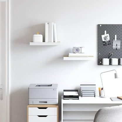 Floating Wall Shelf Set of 2, Oak and White Honeycomb MDF and Metal, Modern Display Shelves for Living Room or Office, Space Saving Storage, Easy Installation, Durable