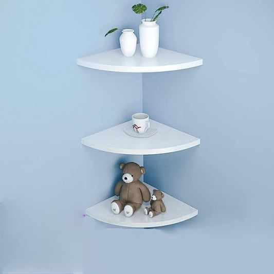 8 Inch White Corner Floating Shelf Set of 3,Wall 90 Degree Corner Storage Shelf for Kitchen Room/Living Room/Bathroom