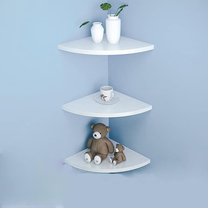 8 Inch White Corner Floating Shelf Set of 3,Wall 90 Degree Corner Storage Shelf for Kitchen Room/Living Room/Bathroom