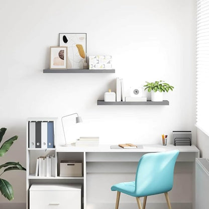 Set of 2 Grey Honeycomb MDF Floating Wall Shelves, Metal Brackets, Medium Size for Modern Storage and Display
