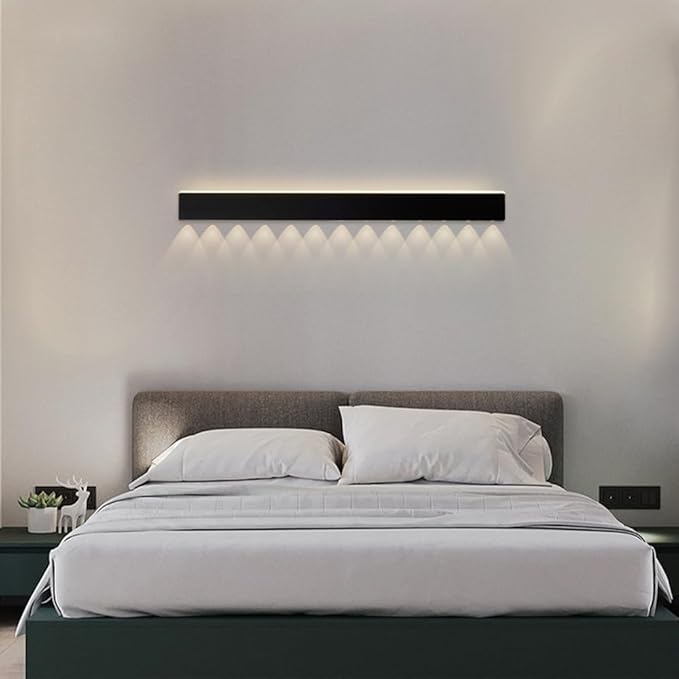 Black Long Strip Wall Light, Ultra-Thin Metal Wall Sconce, Modern LED Wall Lamp with Mini Spotlight, Up and Down Lighting Wall Lights, 3000K Warm Light Decorative Wall Lamp Fixture