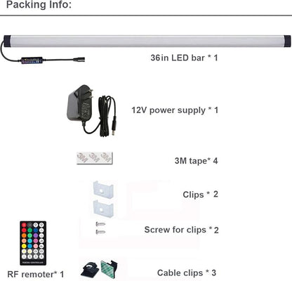 Dimmable Under Cabinet Lighting, RGB LED Light Bar, RF Remote Control Lamp, Multicolor Under Counter Lights for Desk, Room, Cupboard, Hallway, Shelf, Closet (36 Inch)