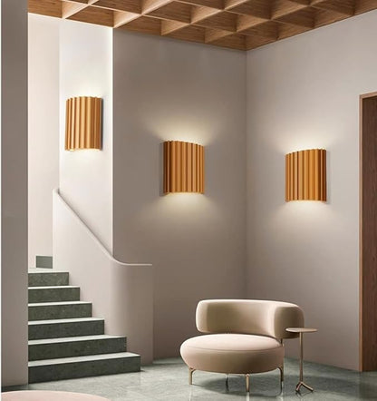 Contemporary Mini Wall Light Minimalist Half-Cylinder Desgin Wall Mounted Lamp Resin Plaster Wall Sconce for Living Room Bed Room Stairway Hallway (Orange, Small)