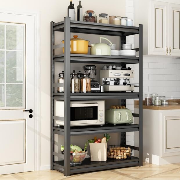 Kitchen Island with 5 Shelves, 63" H Microwave Stand Station with Adjustable Metal Shelve, Stable Steel Structure, Coffee Bar Station Table, Easy to Assemble, with Railings