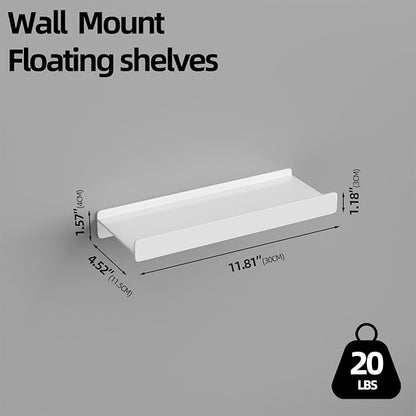 Floating Shelves for Wall, Wall Mounted Shelves with Lip for Storage, Metal Display Shelves for Home Decor, Kitchen/Living Room/Bedroom/Bathroom Shelf, White 12 inch 1 Pack