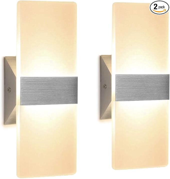 ChangM Modern Wall Sconce 12W, Set of 2 LED Wall Lamp Warm White, Acrylic Material Hardwired Wall Mounted Wall Lights