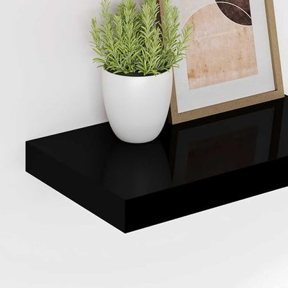 High Gloss Black Honeycomb MDF Floating Wall Shelf with Metal Brackets, 4-Piece Set for Modern Home Storage and Display, Durable and Space-Saving Design