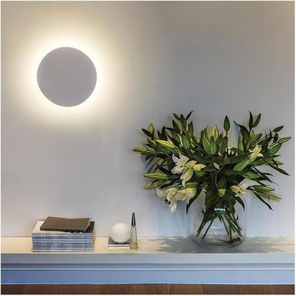 Modern Nordic Round LED Wall Light Black Metal 3000K Warm Light Gold Glow Wall Mounted Lamp for Bedroom Living Room Hallway Stairway Minimalist Ambient Wall Sconce(White,8"/20cm)