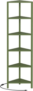 TUTOTAK Corner Shelf with LED Light, 6-Tier Corner Bookshelf for Small Space, Narrow Display Corner Shelf Stand with Storage Rack, for Living Room, Bedroom, Olive Green BS05BOG006L