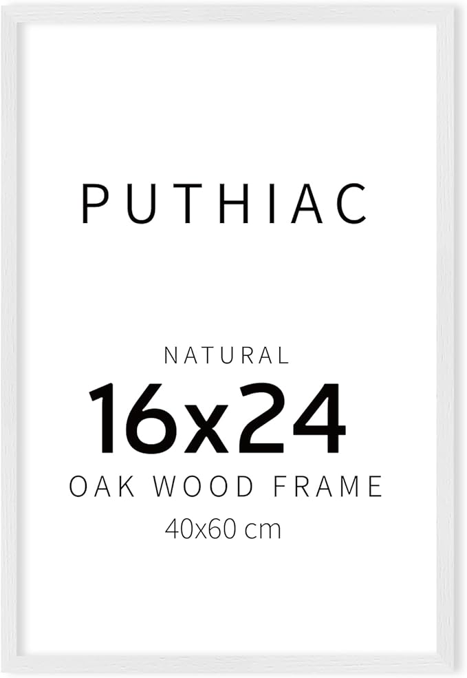 puthiac 16x24 Solid Oak Wood Picture Frame, No Mat, Wall Display Only, Vertical or Horizontal, Plexi Front, 1 Pack, White