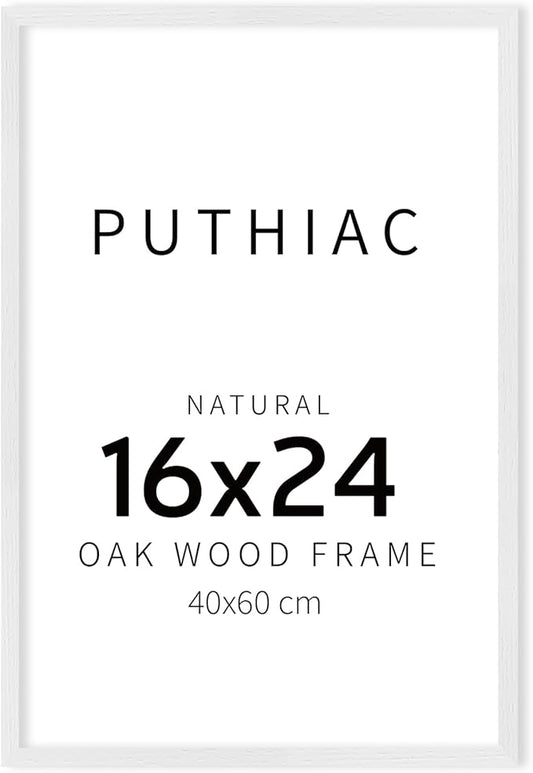 puthiac 16x24 Solid Oak Wood Picture Frame, No Mat, Wall Display Only, Vertical or Horizontal, Plexi Front, 1 Pack, White