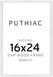puthiac 16x24 Solid Oak Wood Picture Frame, No Mat, Wall Display Only, Vertical or Horizontal, Plexi Front, 1 Pack, White