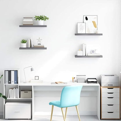Set of 4 Grey Honeycomb MDF Floating Wall Shelves with Metal Brackets, Modern Matte Finish for Living Room Bedroom Office, Durable Storage Display Organizer