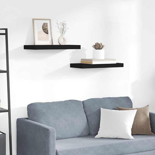Floating Wall Shelves 2 pcs Black 19.7"x9.1"x1.5" MDF, Invisible Mounting System for Modern Home Decor, Durable Honeycomb MDF and Metal Frame Display Rack for Books