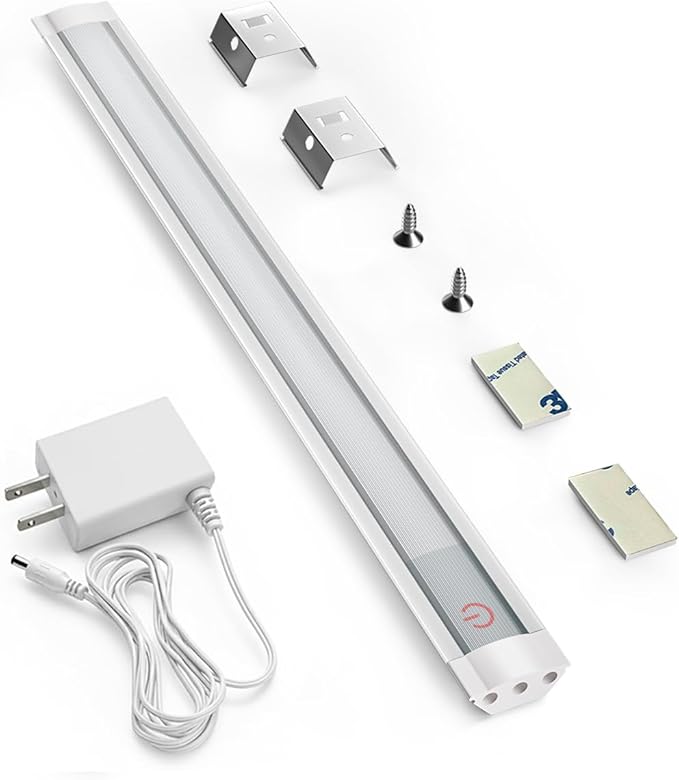 MYPLUS Under Cabinet Lights, 12" Touch Activated and Dimmable Aluminum LED Bar for Kitchen, Workbench and Desk, Warm White 3000K, Plug-in, Sliver