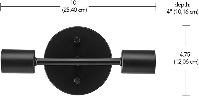 Globe Electric 2-Light Reversible Vanity Light, Matte Black, Minimalist, Open Socket, Horizontal Vertical Mount, Bathroom Lighting, 65558