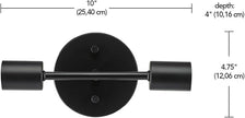 Globe Electric 2-Light Reversible Vanity Light, Matte Black, Minimalist, Open Socket, Horizontal Vertical Mount, Bathroom Lighting, 65558