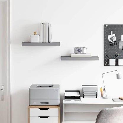 Grey Honeycomb Floating Wall Shelf Set of 2, MDF and Metal Modern Shelves for Living Room Bedroom, 19.7 x 9.1 Inch Invisible Mounting Storage Display Unit