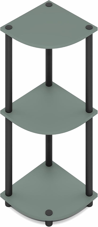 Furinno Turn-N-Tube Corner Shelf, 3-Tier Corner Bookshelf, Display Storage Shelves with Open Shelves, for Organization and Storage, Living Room, Home Office, Garage, Sage Green