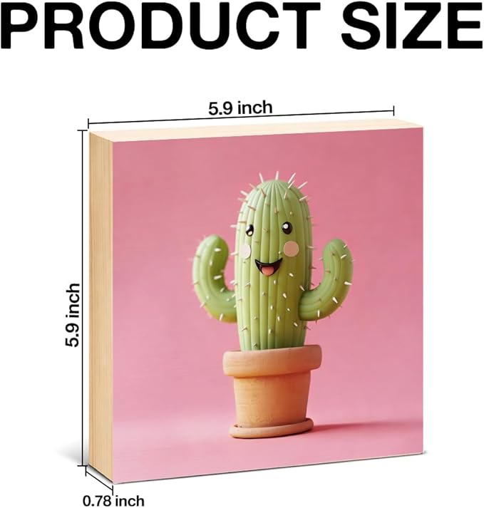 Cute Plant Decor Sign for Girl - Office Gift for Lady Plant Lover - Double-sided Cactus Decor for Tiered Tray Table Desk Shelf Decoration