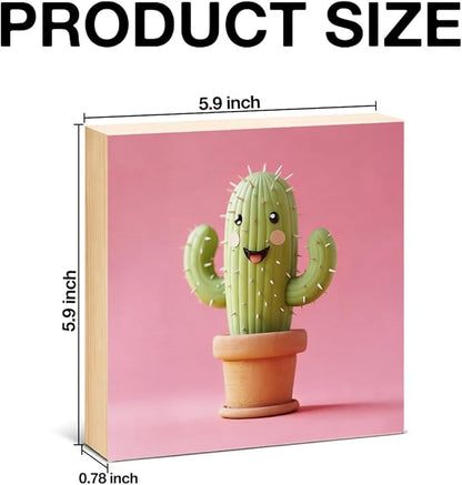 Cute Plant Decor Sign for Girl - Office Gift for Lady Plant Lover - Double-sided Cactus Decor for Tiered Tray Table Desk Shelf Decoration