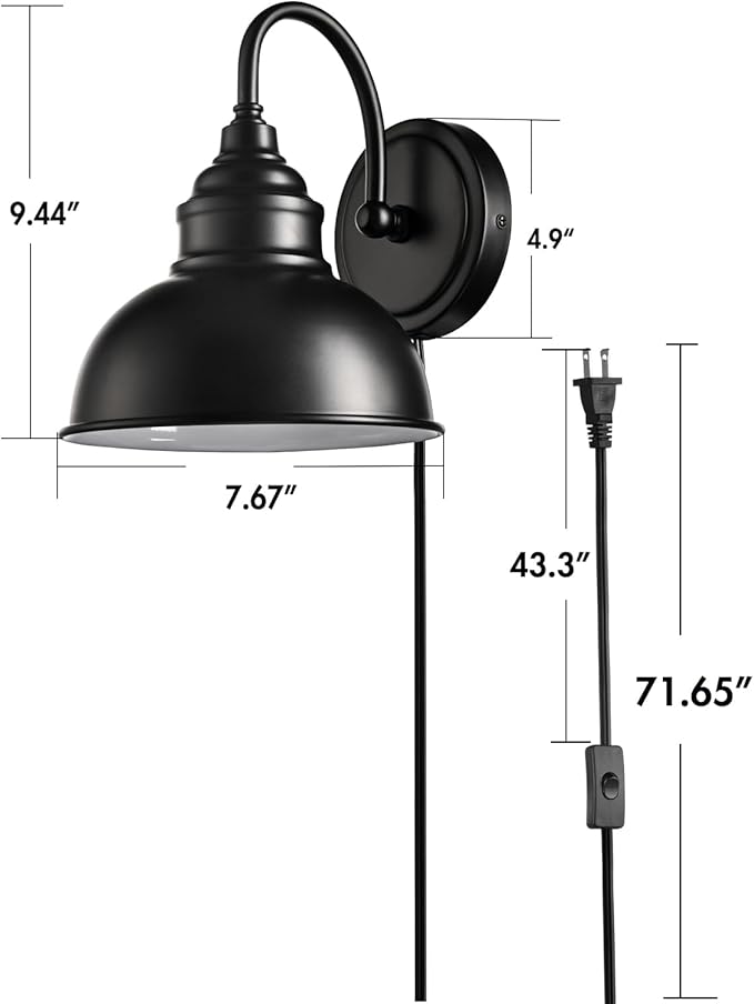 Farmhouse Wall Sconce with On-Off Switch E26 Based Wall Mounted Light Fixture Small Gooseneck Wall lamp for House Garage Patio Black Wall Lamp