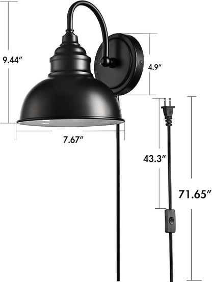 Farmhouse Wall Sconce with On-Off Switch E26 Based Wall Mounted Light Fixture Small Gooseneck Wall lamp for House Garage Patio Black Wall Lamp