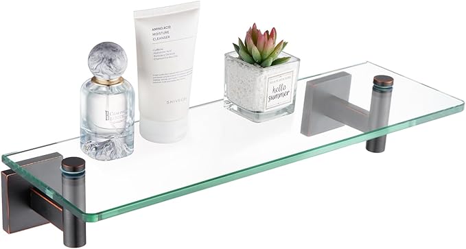 KOKOSIRI Wall Shelves Bathroom Hardware Glass Floating Shelf 12-Inch for Bedroom, Living Room, Kitchen, Hanging Rack Oil Rubbed Bronze B1105ORB-L12